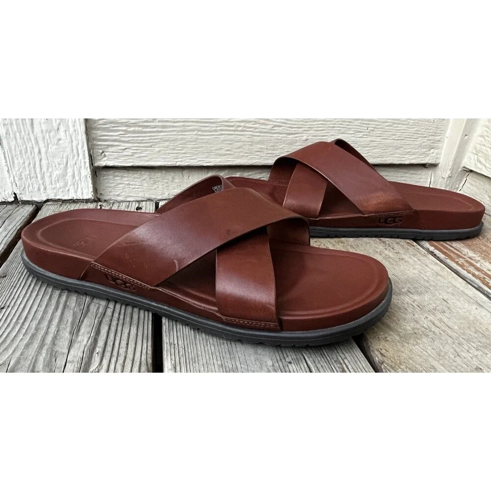 UGG Wainscott Men's 13 Slide Sandals Brown Leather 1117476